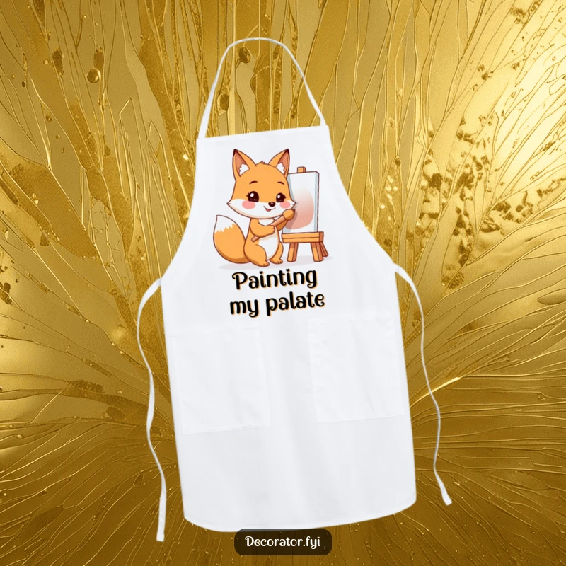 Funny apron showing a smiling fox holding a paintbrush, perfect for protecting clothes during artistic creation.