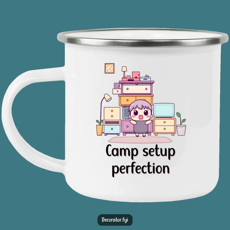 Funny Furniture Stack Camping Mug: Hilarious Companion for Organized Adventures!