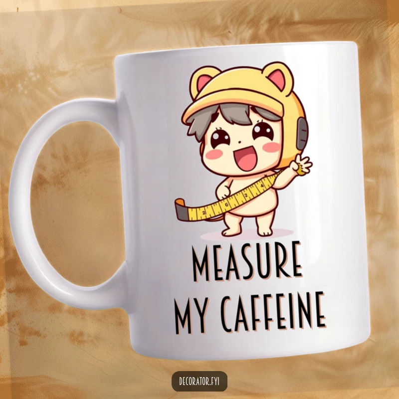 Funny Mug: A delighted character using a tape measure with over-the-top enthusiasm, ready for any project.
