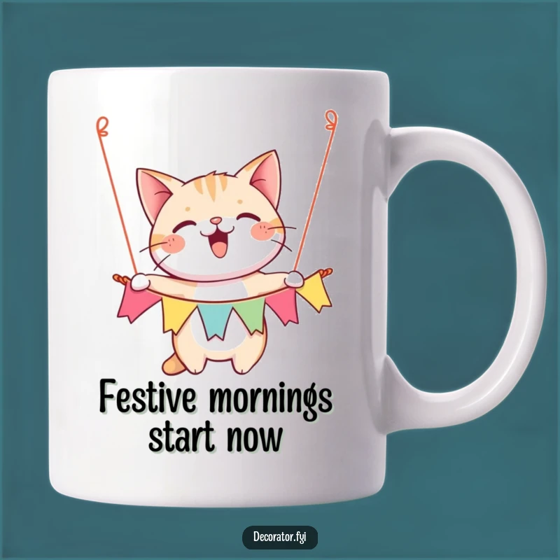 Funny Happy Cat Banner Mug, Hilarious Party Gift, Festive Feline Celebration Drinkware