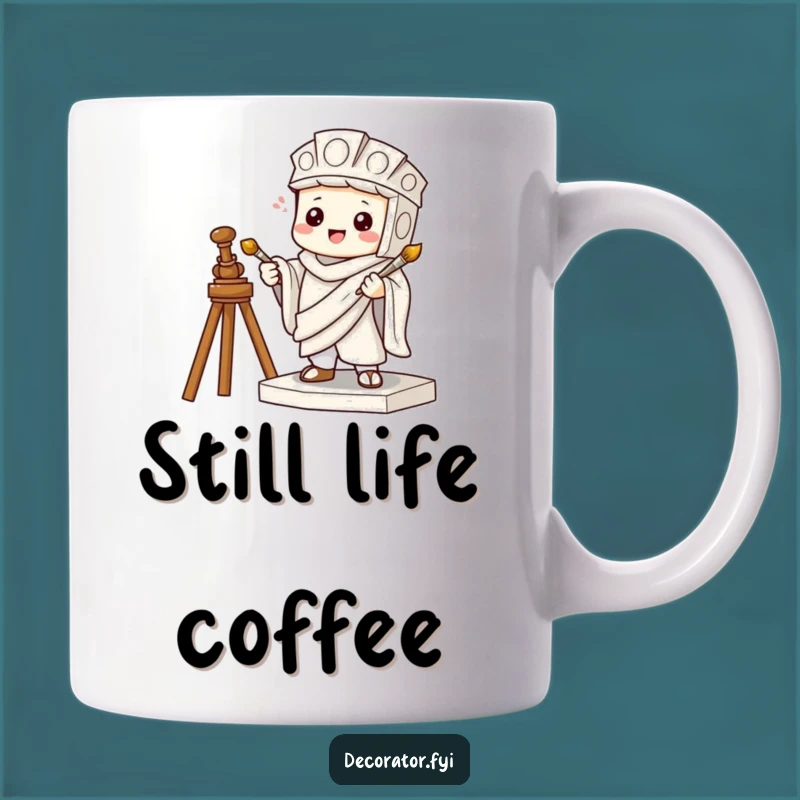 Funny Artist Statue Mug: Mischievous Character with Paintbrush, Perfect Funny Gift