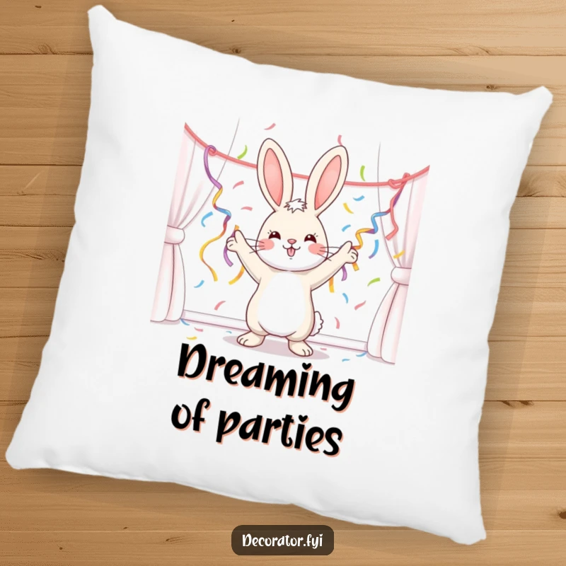 Funny bunny looking joyful while hanging streamers, soft and cuddly, offering comfort and festive cheer, an adorable funny gift.