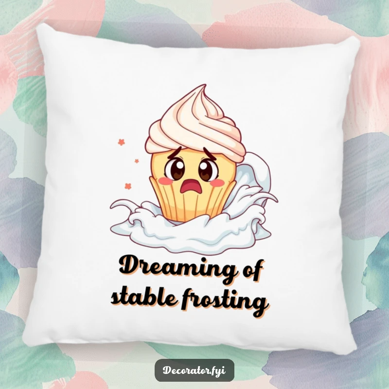 Funny cupcake frosting pillow: a startled cupcake escapes frosting, bringing cozy dessert humor.