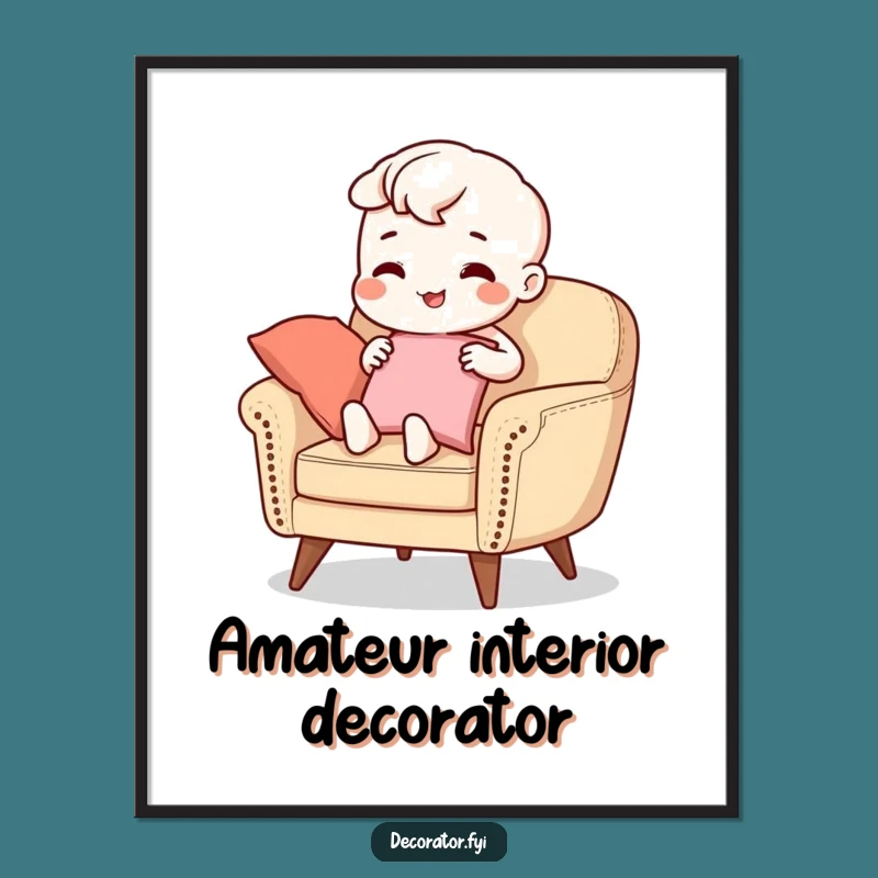 Funny Digital Art: Beaming Character's Stylish Armchair Scene for Instant Joy