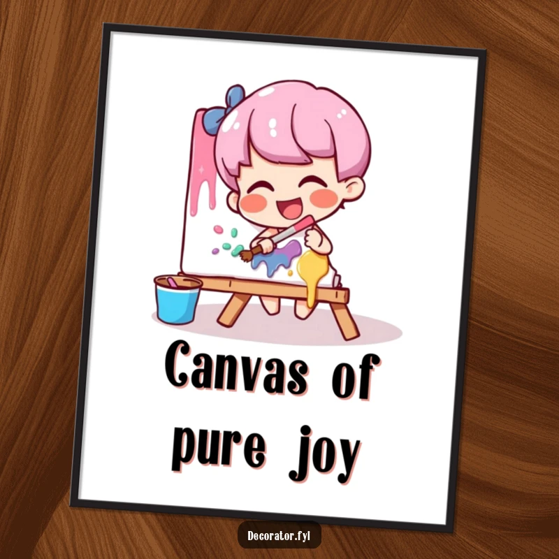 Funny artist digital art print of a giggling character playfully smearing colorful paint onto a canvas with joyful abandon.