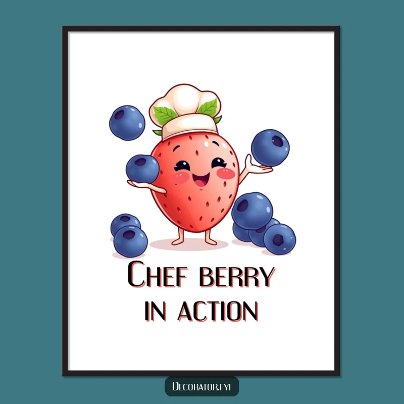 Funny Strawberry Chef Digital Print: Instant Whimsical Wall Art, Perfect Quirky Funny Gift