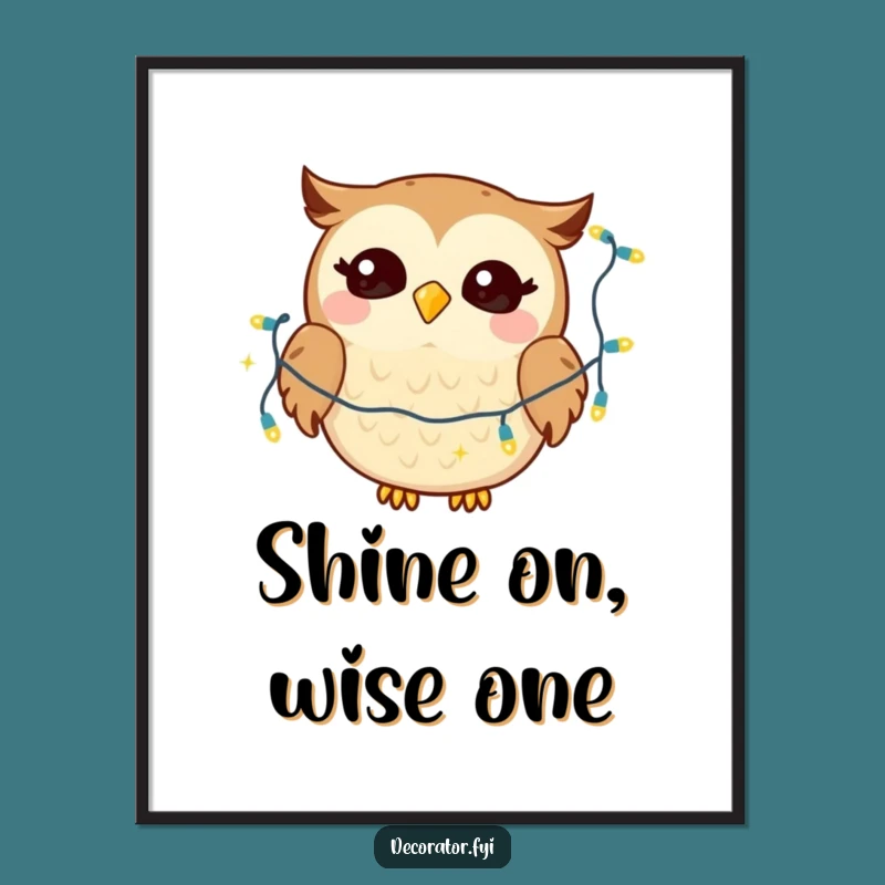 Funny Giggling Owl Digital Art: Twinkling Lights Glee for Your Space