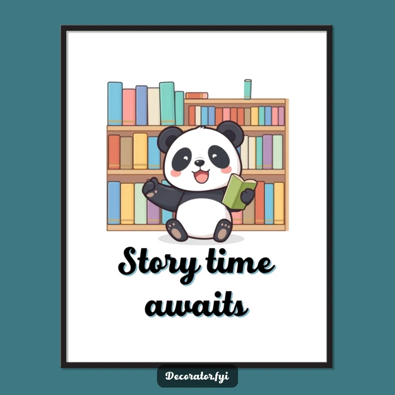 Funny Panda Bookshelf Digital Art Print: Instant Literary Decor with Humorous Charm