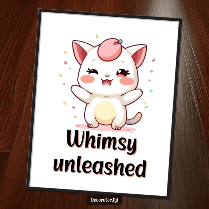 Funny digital art print of a mischievous character playfully adding a whimsical touch with confetti, conveying a humorous sense of celebration and fun.