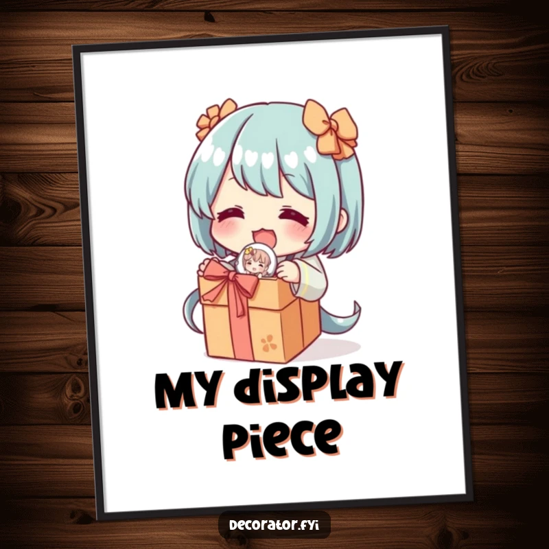 Funny digital art print of a character excitedly unwrapping a delicate, decorative figurine, conveying a humorous sense of pure collecting joy and anticipation.