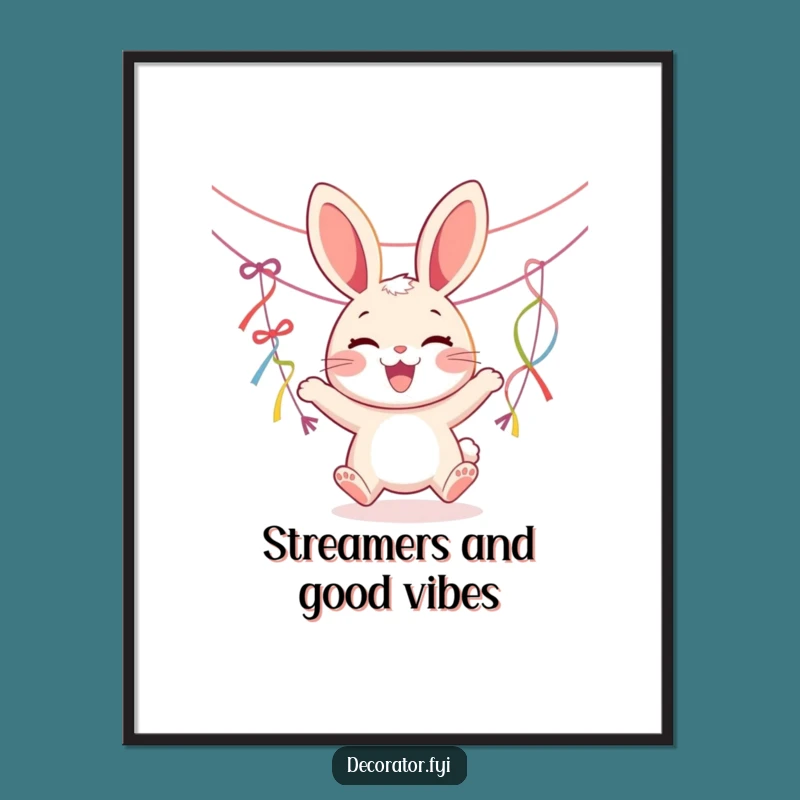 Funny Joyous Rabbit Streamers Digital Art: Instant Party Download, Perfect Funny Gift