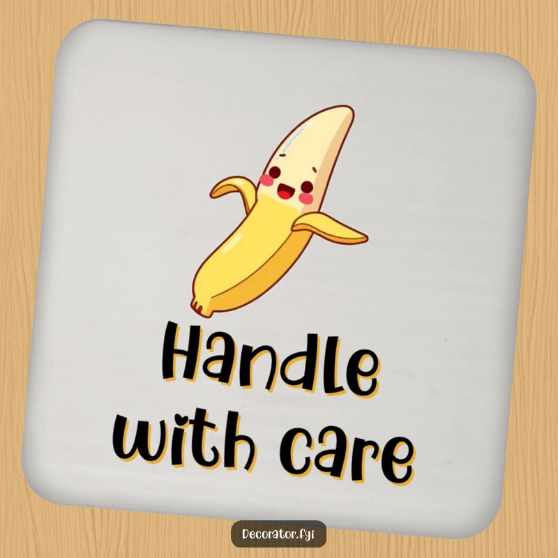 Funny Coasters: A delighted banana peel slides down a slippery breadstick, protecting surfaces with comical charm.