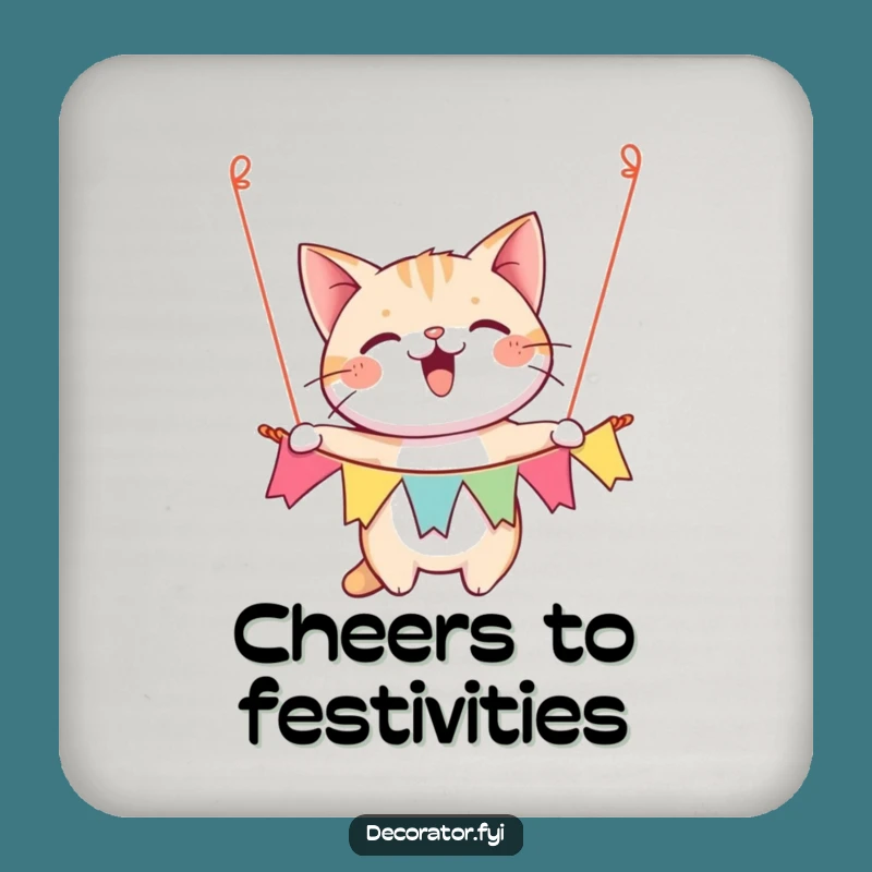 Funny Happy Cat Banner Coaster, Hilarious Party Decor, Festive Feline Table Saver