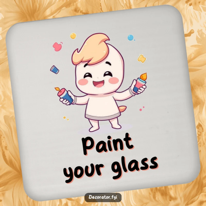 Funny Drink Coaster showing a grinning character playfully juggling tiny paint pots, adding artistic flair to drinks.