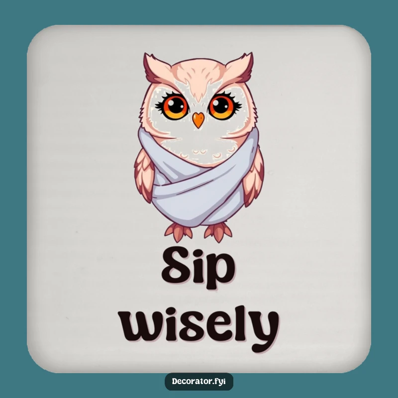 Funny Whimsical Owl Coaster: Twinkling Eyes Draping Fabric - Humorous Table Protection