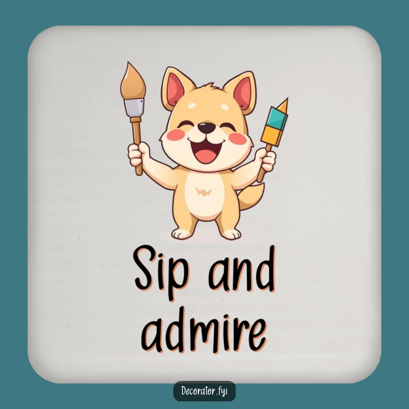 Funny Dog Painter Drink Coasters: Protect Surfaces with Artistic Charm, a Set of Funny Gifts