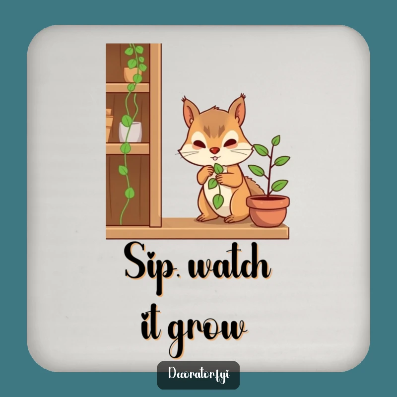 Funny Determined Squirrel Plant Coaster Set: Gardener Protection, Perfect Funny Gift