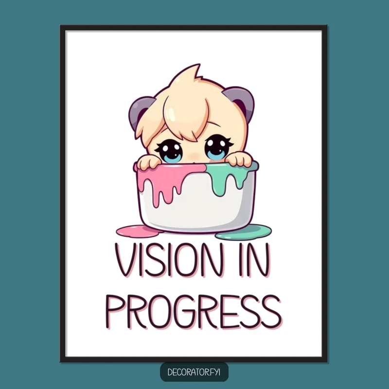 Funny Art Inspiration Poster: Curious Character & Paint Pot, Perfect Funny Gift