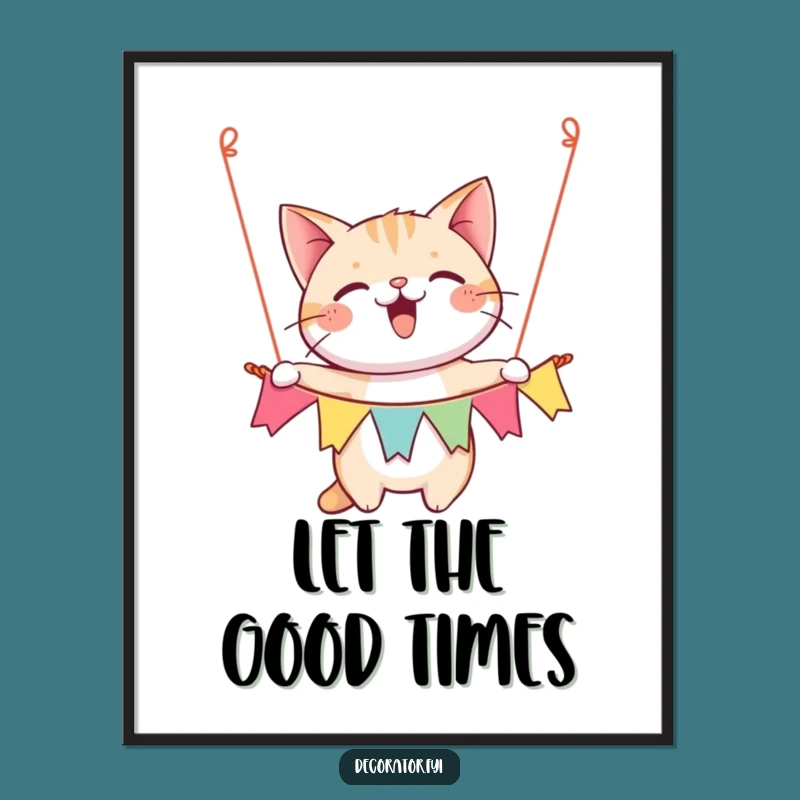Funny Happy Cat Banner Poster, Hilarious Party Decor, Festive Feline Celebration Art