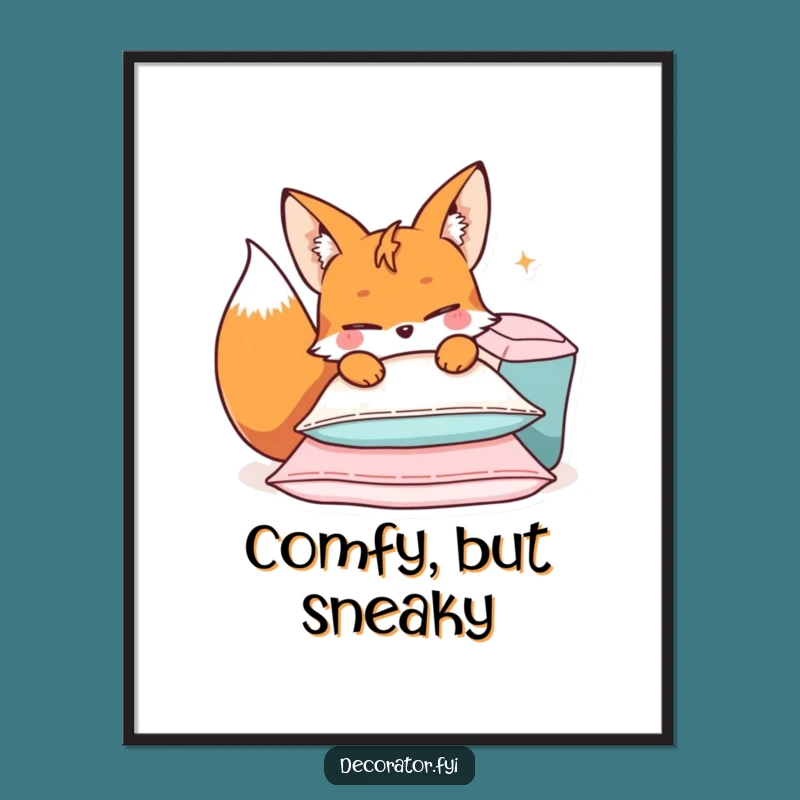 Funny Mischievous Fox Cushions Poster: Sly Cartoon Art, Awesome Funny Gift