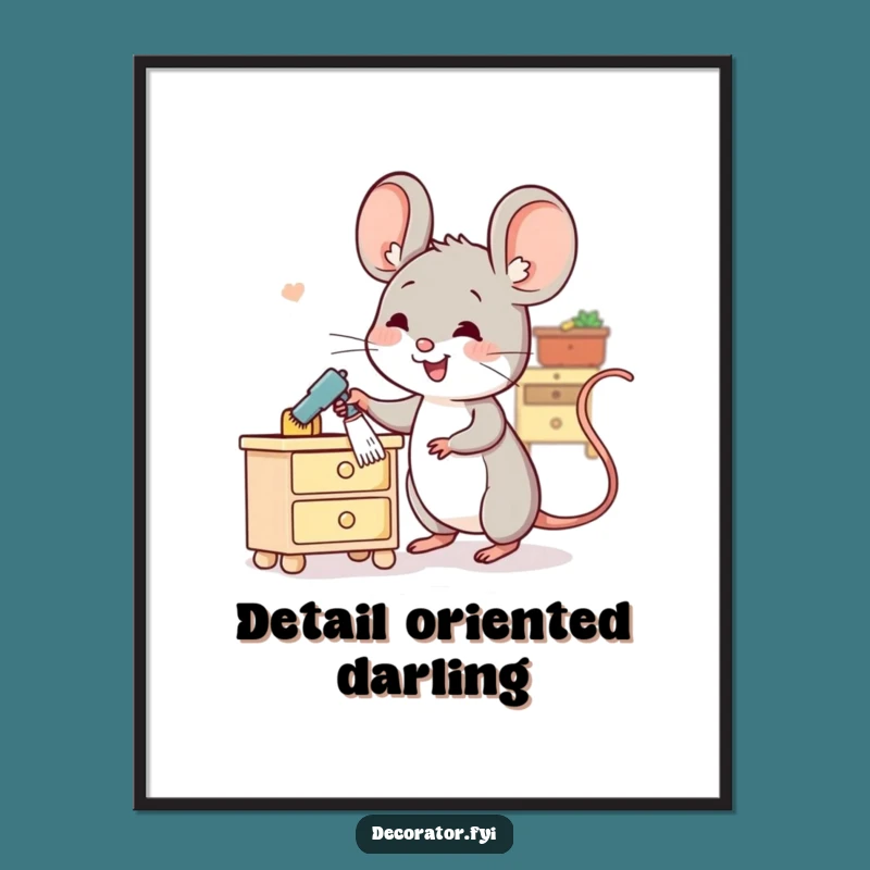 Funny Mouse Dusting Art Print: Whimsical Decor for a Tidy Space