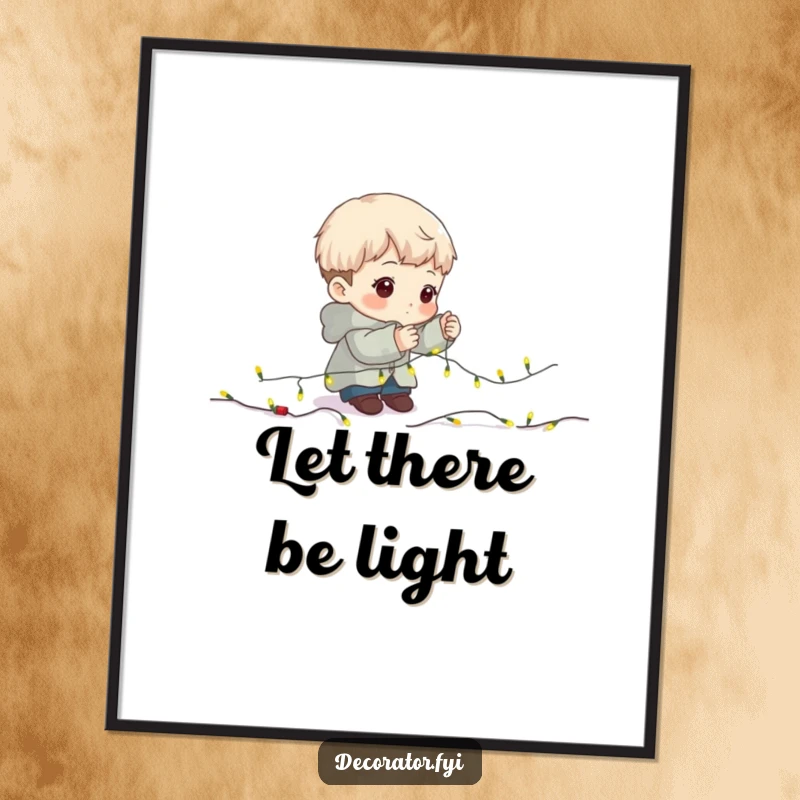 Funny Poster: A determined character carefully hanging miniature fairy lights on a garland.