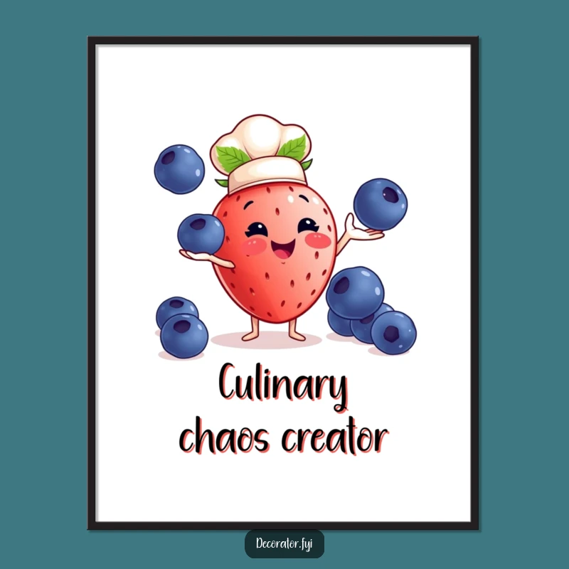 Funny Strawberry Chef Poster: Whimsical Kitchen Art, Hilarious Food Decor, Perfect Funny Gift