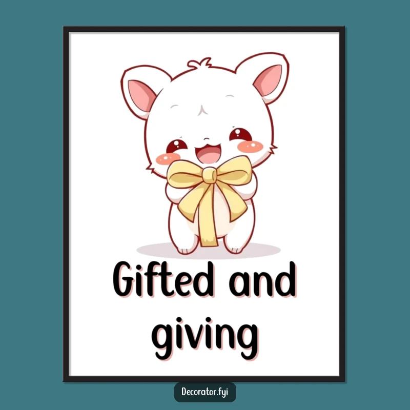 Funny Poster Print: Playful Character Unwrapping Gift, Vibrant Art for Humorous Home Decor