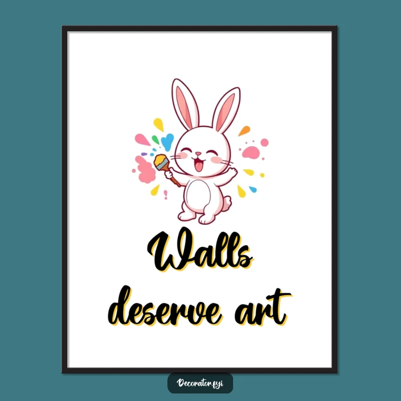Funny Cute Bunny Painting Poster, Hilarious Art Decor, Colorful Bunny Creation Print