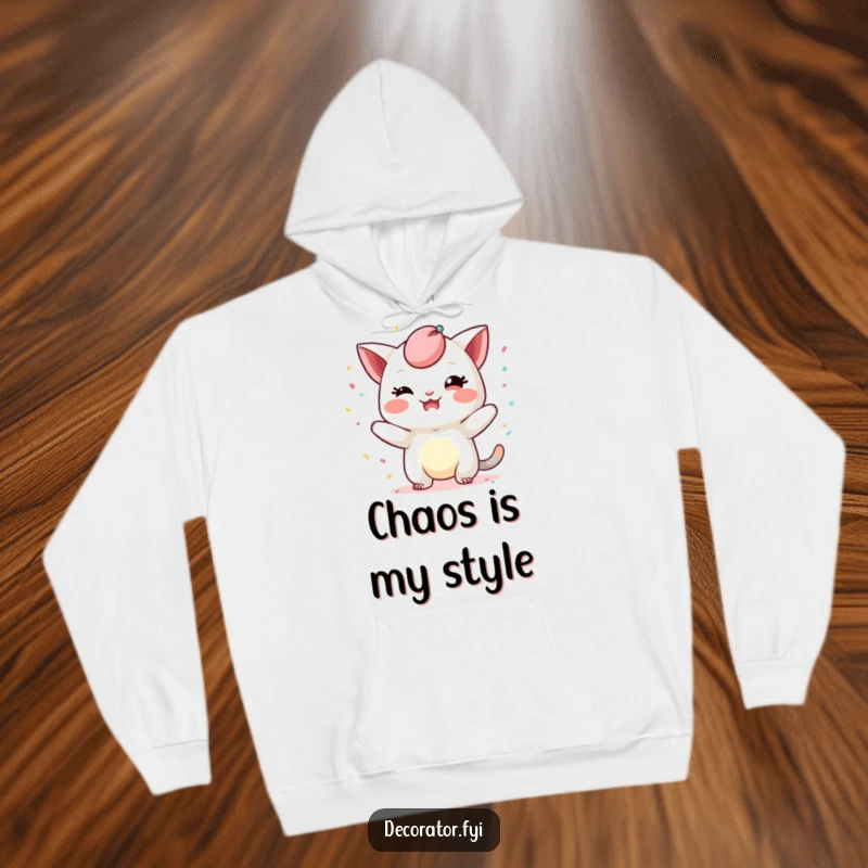 Funny hoodie featuring a mischievous character playfully adding a whimsical touch with confetti, embodying the humorous spirit of celebration and lighthearted fun.