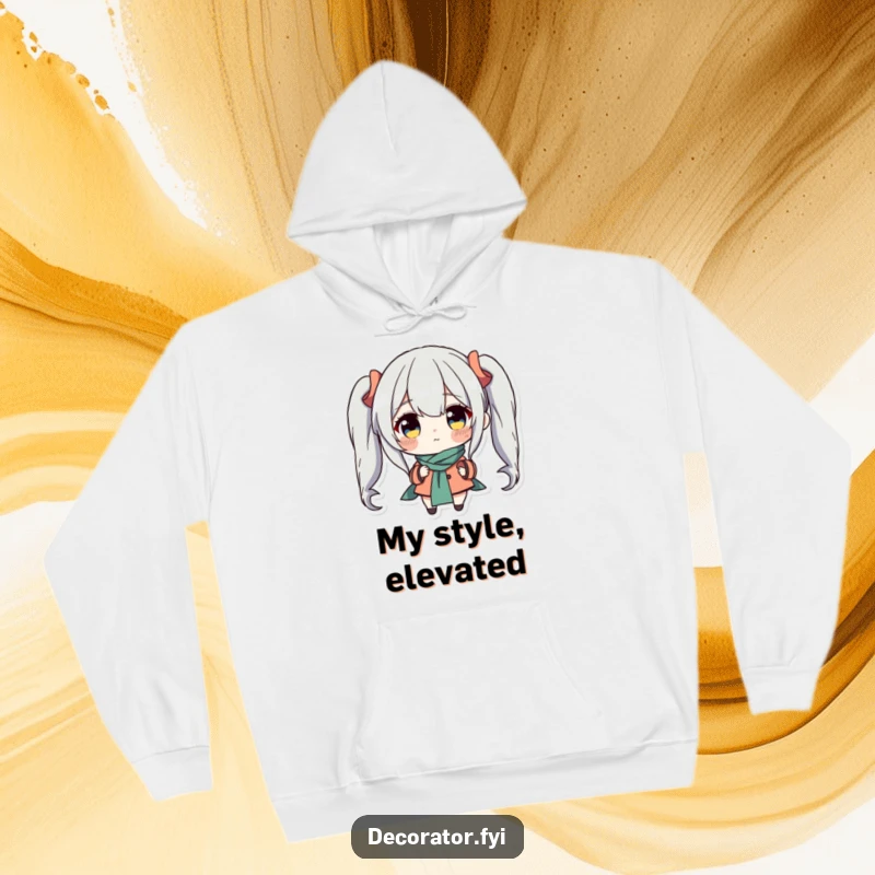 Funny hoodie featuring a determined character with intense focus placing a charming accent piece, embodying the humorous side of home styling and decor.