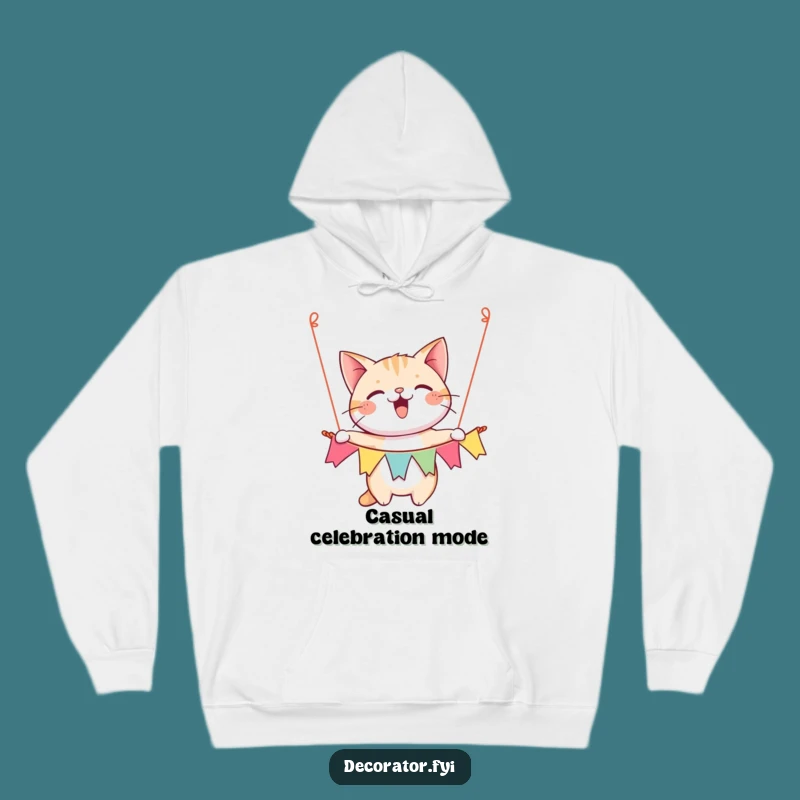 Funny Happy Cat Banner Hoodie, Cozy Party Gift, Festive Feline Comfort Wear