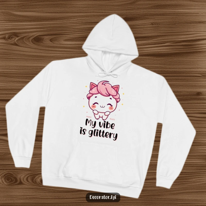 Funny Hoodie: Smiling character showering everyone with magical, shimmering glitter.