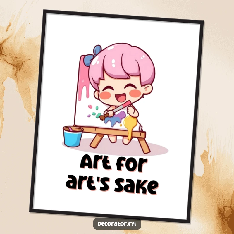 Funny Free Printable Wall Art: A giggling character playfully smears colorful paint onto a canvas.