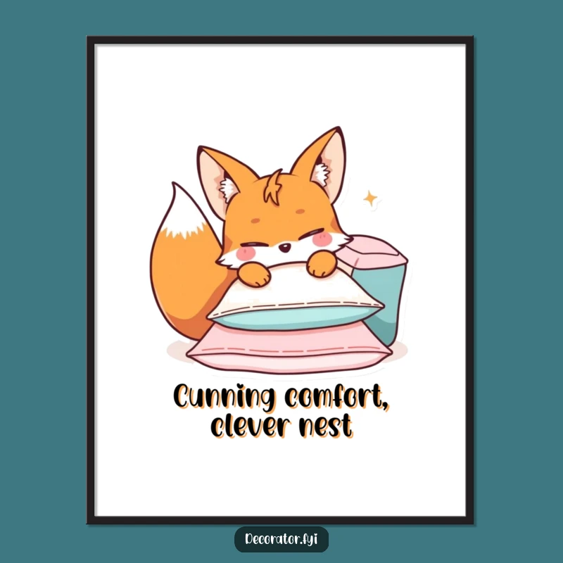 Free Printable Funny Fox Cushion Wall Art - Cozy Downloadable Decor for Playful Spaces