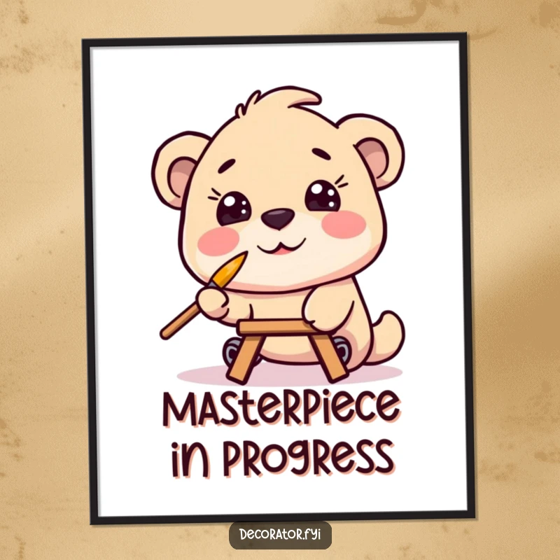 Funny Free Printable Wall Art: Character humorously paints with a tiny brush balanced on its nose.