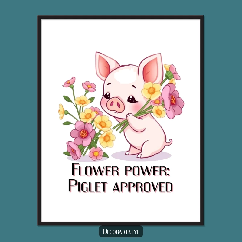 Funny Free Printable Wall Art: Piglet's Floral Delight, Cute Decor, Downloadable Art!