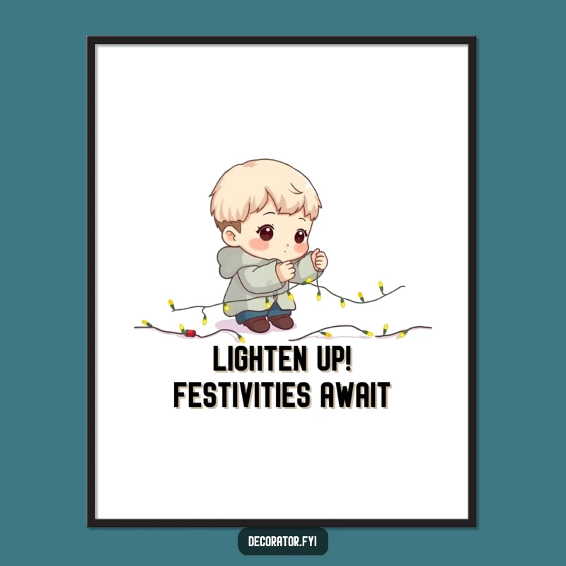 Free Printable Wall Art: Fairy Light Garland Decorator, Determined Character, Funny Downloadable Art