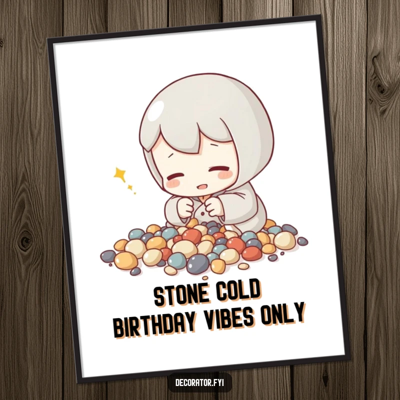 Free Printable Wall Art: Content character humming while meticulously arranging tiny decorative stones.