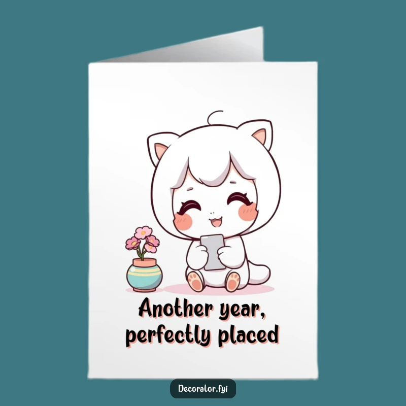 Free Printable Home Birthday Card: Content Character Admiring Perfect Birthday Decor