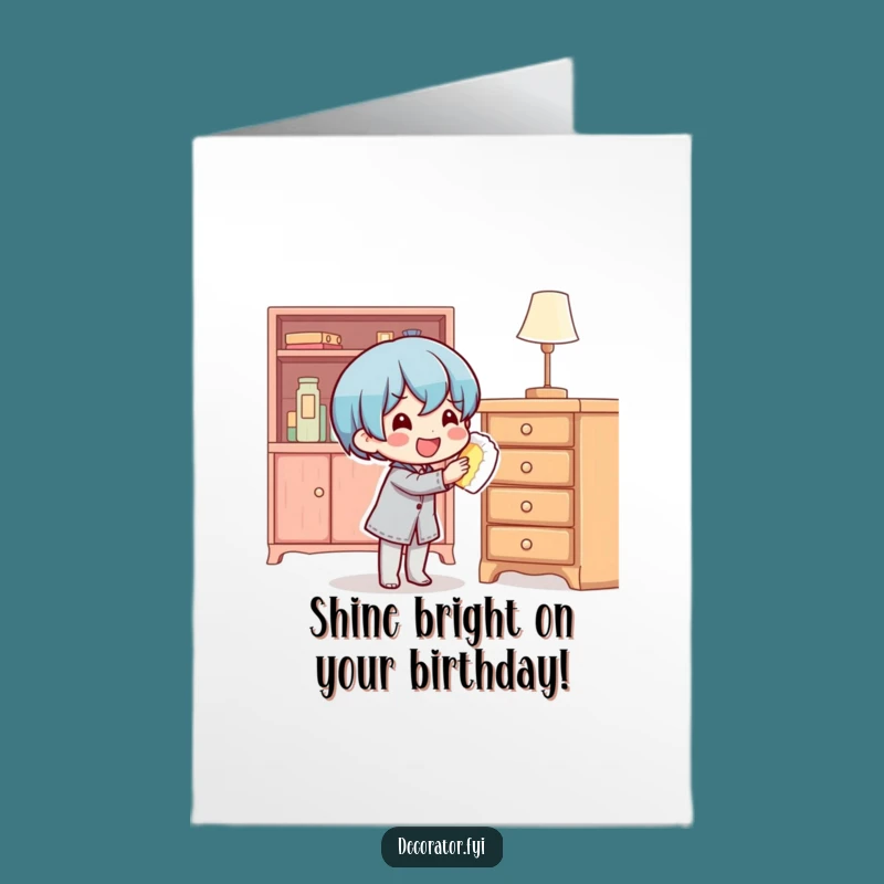 Funny Free Printable Birthday Card: Polishing Character - Cheerful Printable Greeting