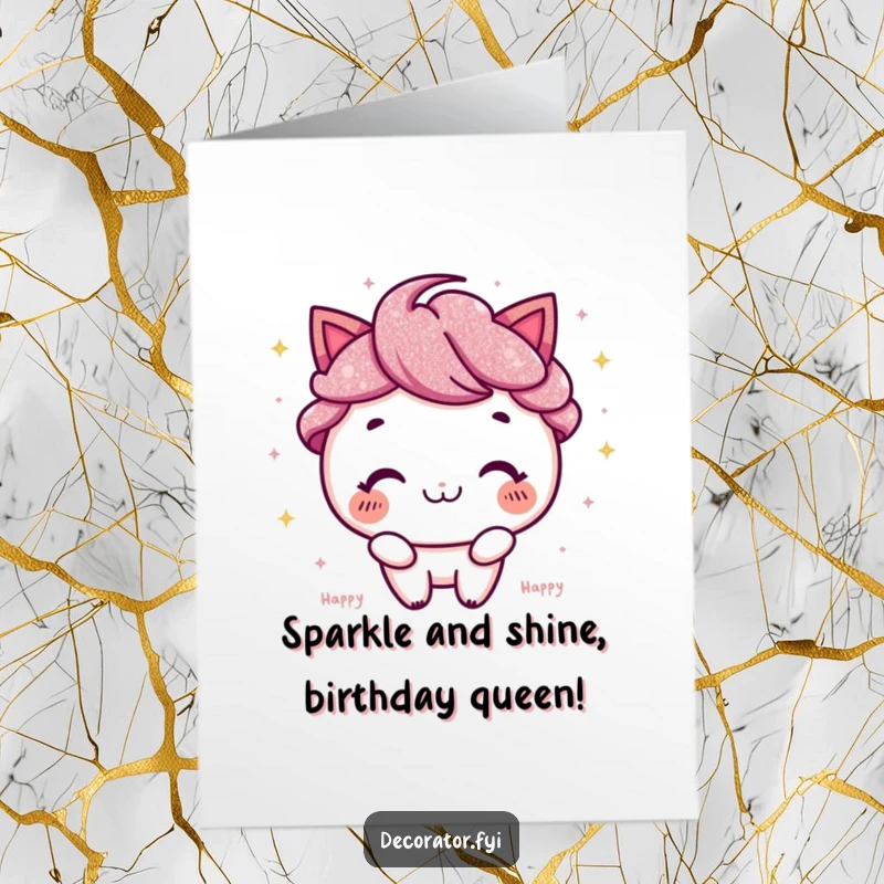 Funny Free Printable Birthday Card: A beaming character joyfully tossing glitter, creating a magical and celebratory atmosphere.