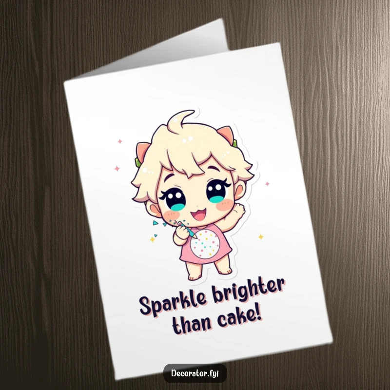 Funny Free Printable Birthday Card: A cheerful character enthusiastically applying glitter to a festive, celebratory design.