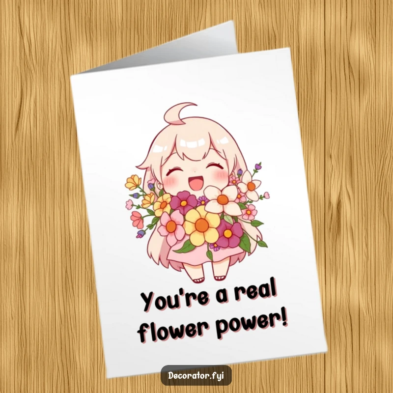 Free Printable Congrats Card: Joyful character proudly displaying a magnificent floral arrangement for congratulations.