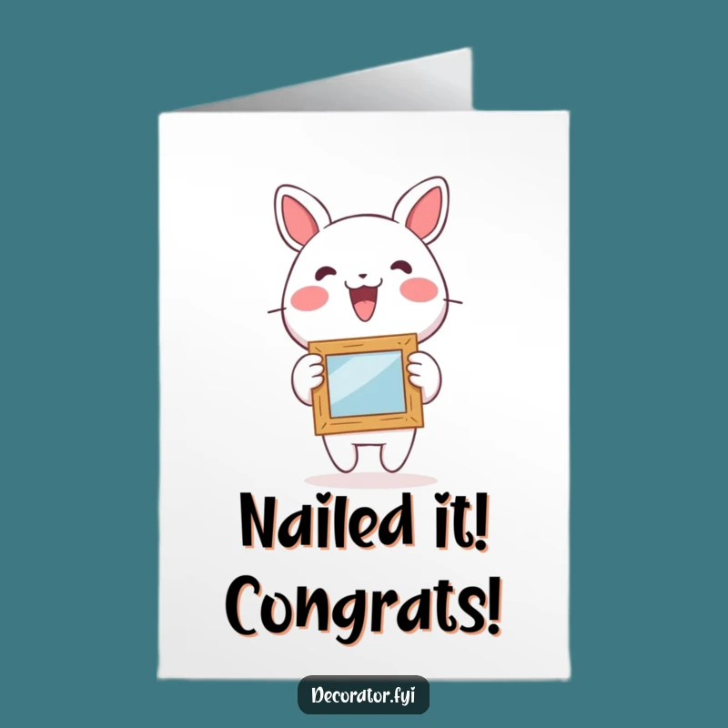 Free Printable Congratulations Card: Lively Character Celebrates Success with Whimsical Art Hanging Fun