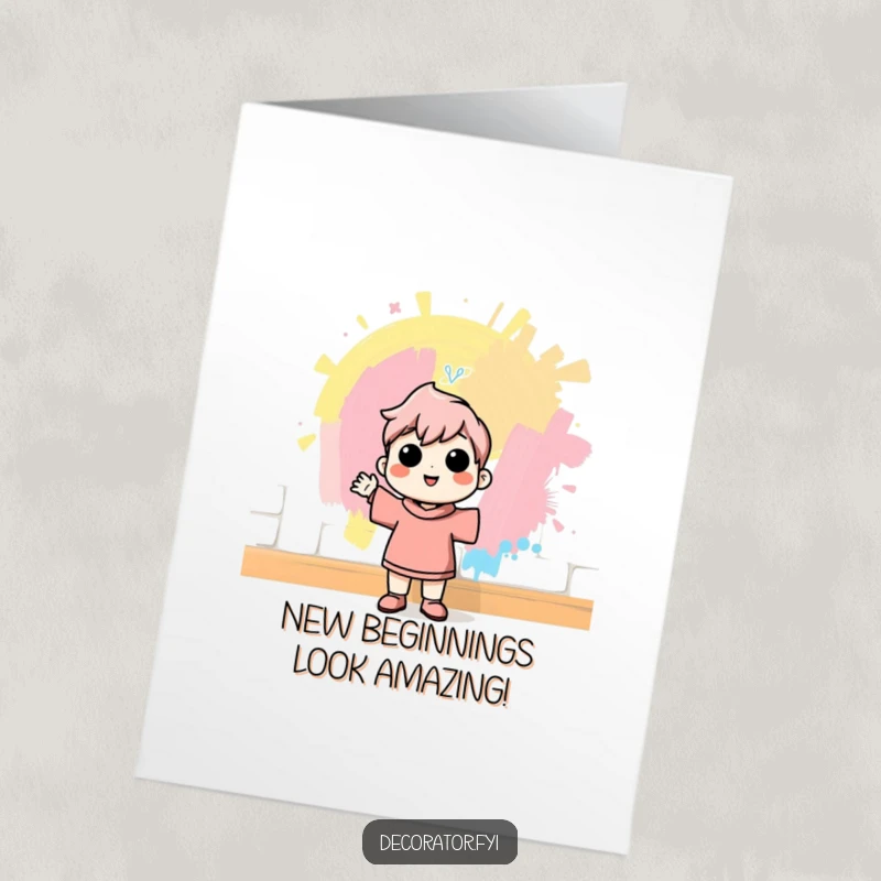 Funny Free Printable Congrats Card: Cheerful character beams with pride, admiring a beautifully freshly painted wall, signifying success.