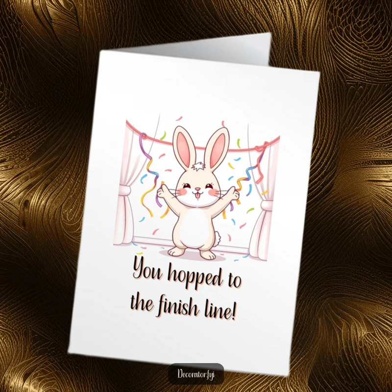 Funny Free Printable Congratulations Card: A happy bunny energetically hanging streamers, celebrating your wonderful news with flair.