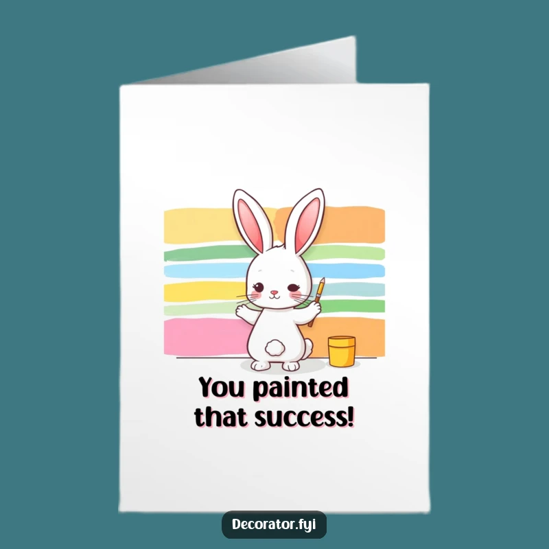 Free Printable Congrats Card: Rabbit Artist Paints Success, Funny Downloadable Gift!