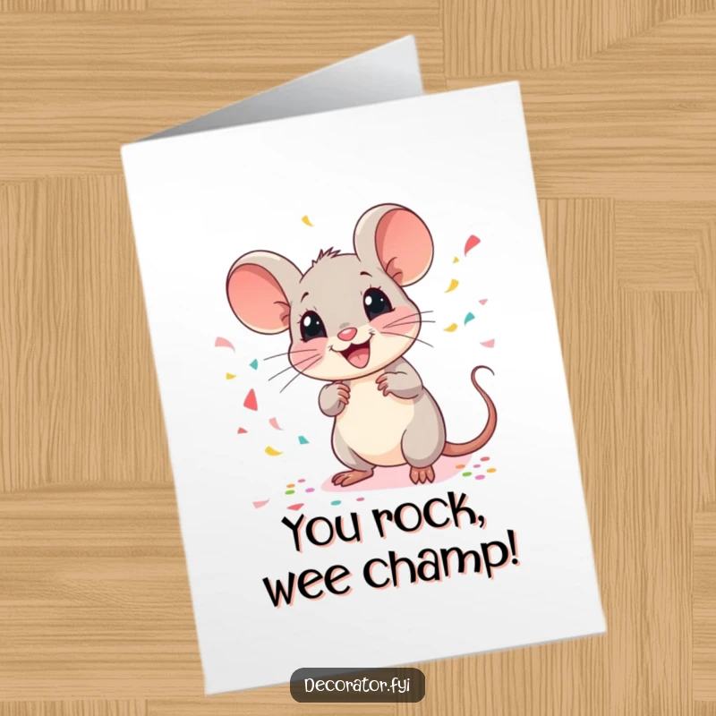 Funny Free Printable Congratulations Card: A cheerful mouse scatters confetti, celebrating a big win or success.
