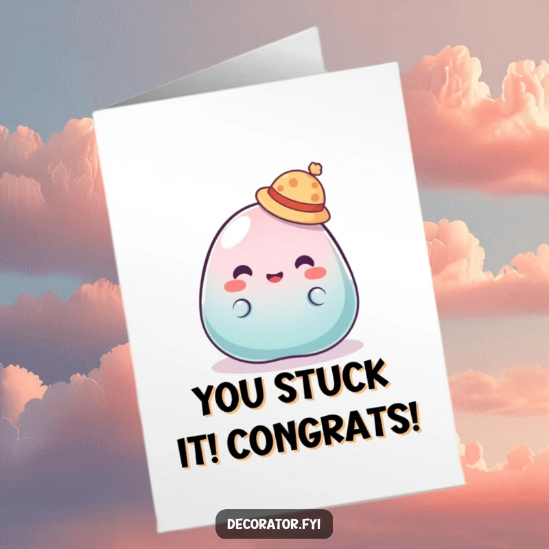 Funny Free Printable Congratulations Card: A blob of jelly attempts to put on a tiny hat, but it keeps slipping off.